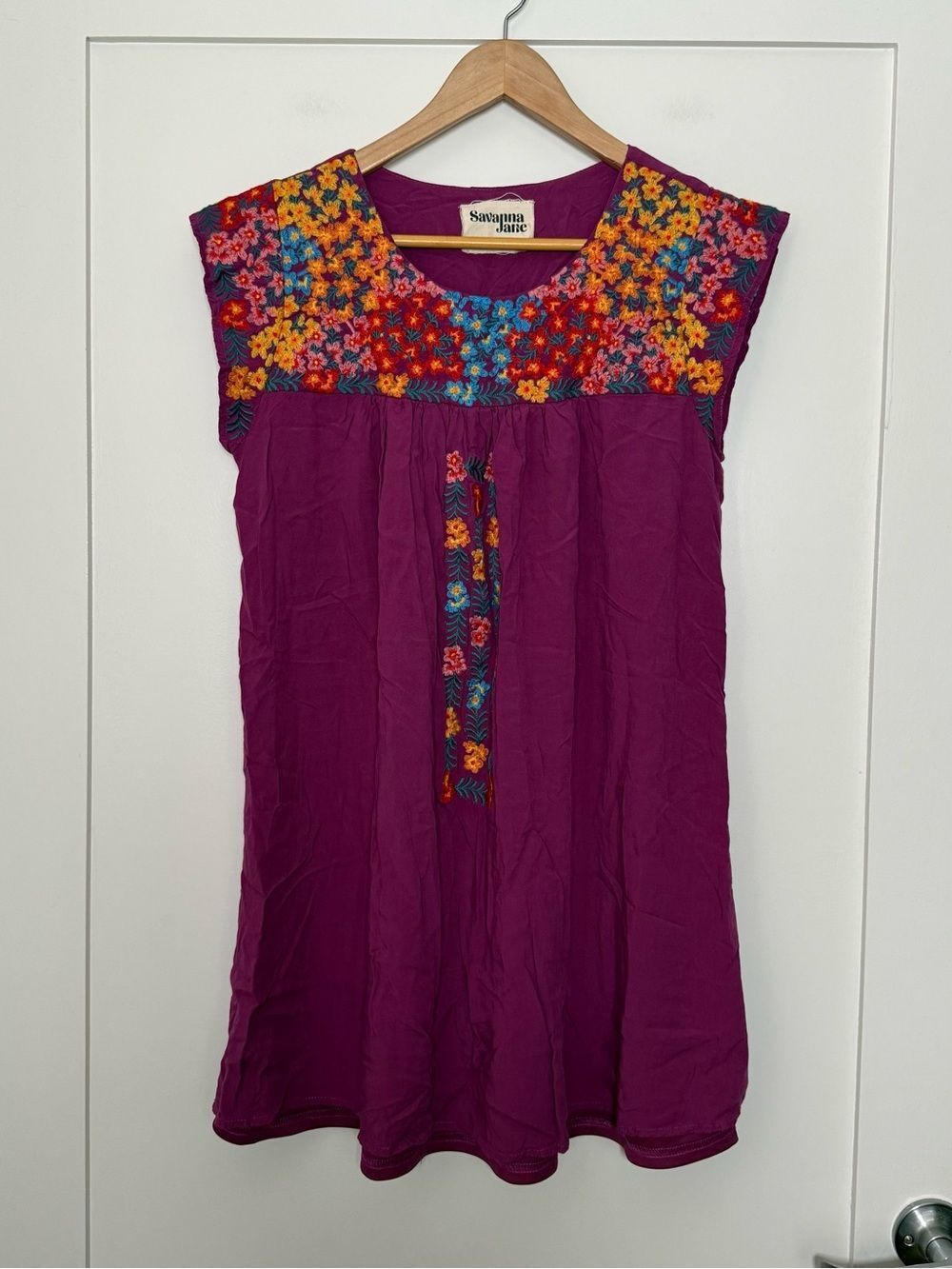 Savanna Jane Tunic Womens Sz S Purple Floral Embroidered Sleeveless Beach Resort